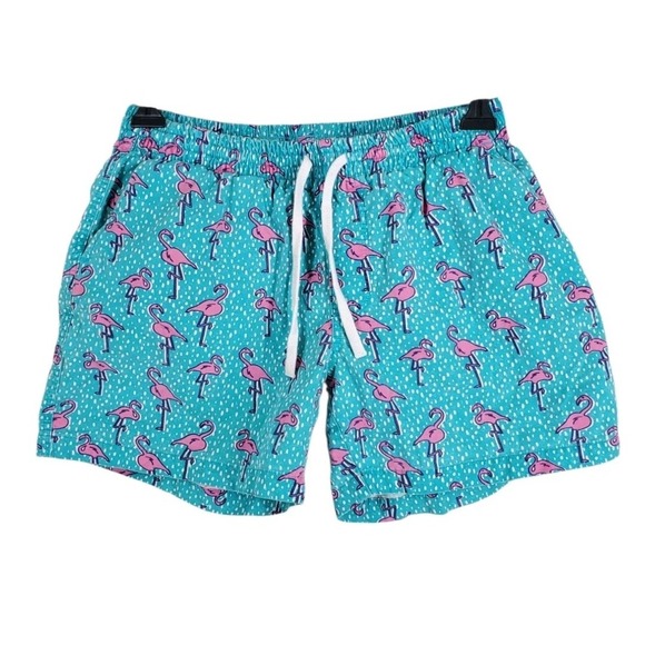 Vtg Chubbies 5.5" Shorts Mens L 28-30 Green Pink Flamingo AOP Elastic Waist USA - Picture 1 of 10